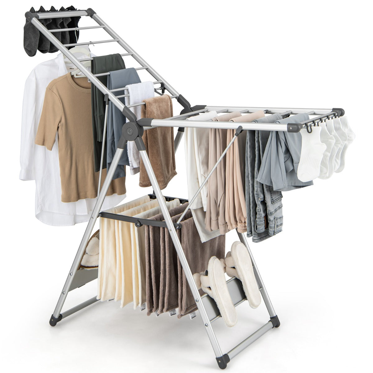 Costway 2-Layer Aluminum Folding Laundry Drying Rack with 5-Level Adjustable Height