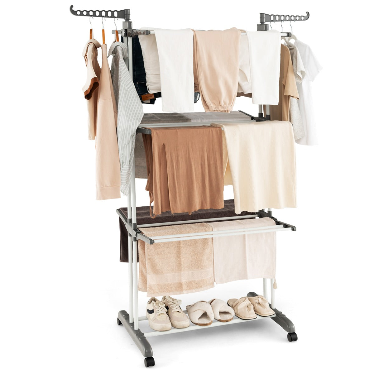 3-tier Clothes Drying Rack with Rotatable Side Wings