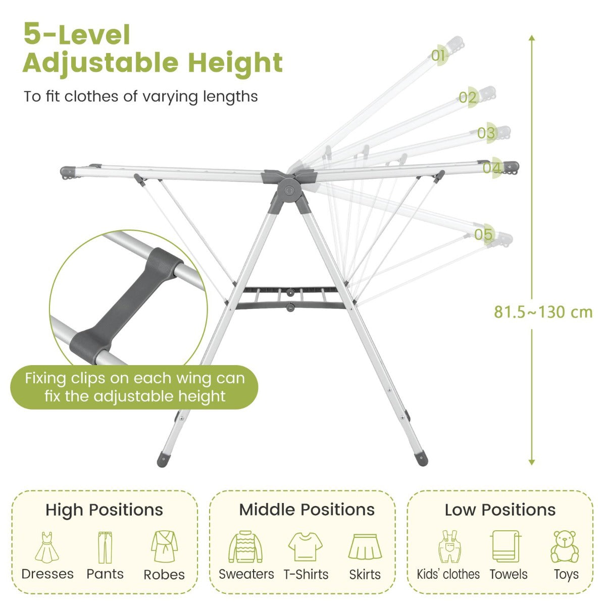 Costway 2-Layer Aluminum Folding Laundry Drying Rack with 5-Level Adjustable Height