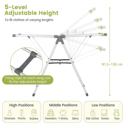 Costway 2-Layer Aluminum Folding Laundry Drying Rack with 5-Level Adjustable Height
