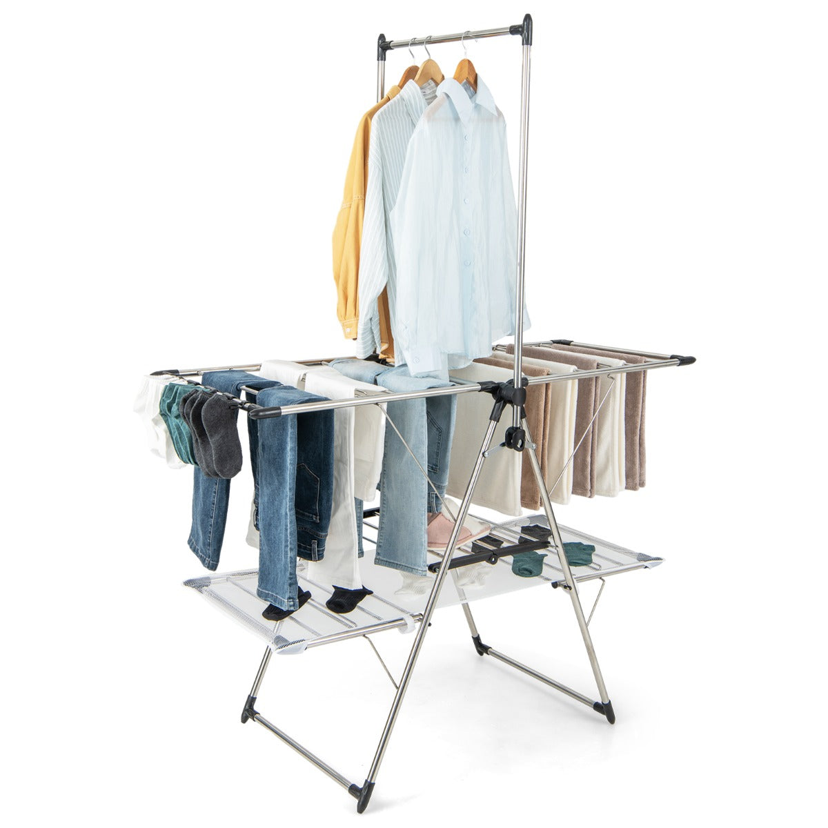 Foldable Clothes Drying Rack with Adjustable Wings for Indoor/Outdoor Use