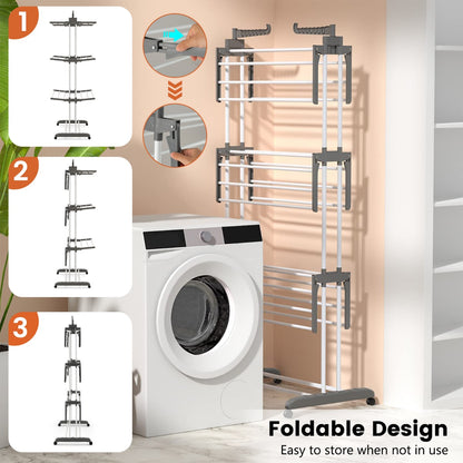 3-tier Clothes Drying Rack with Rotatable Side Wings