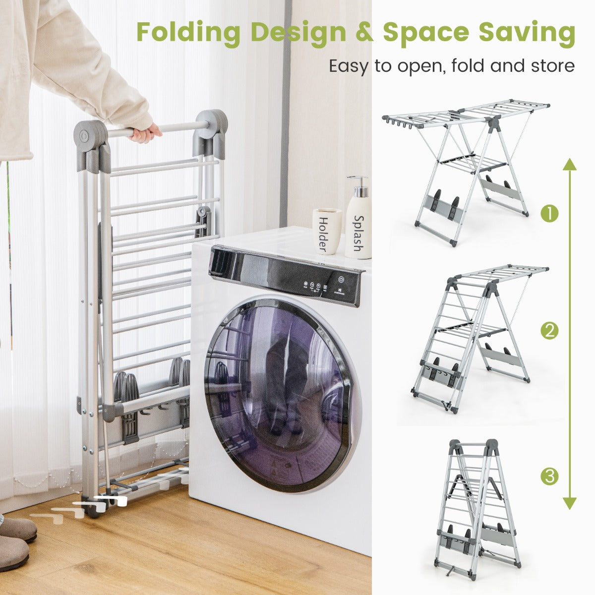 Costway 2-Layer Aluminum Folding Laundry Drying Rack with 5-Level Adjustable Height
