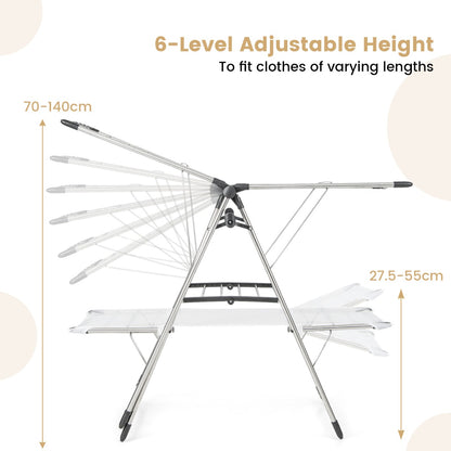 Costway Large Foldable Clothes Drying Rack with Tall Hanging Bar for Indoor Outdoor Use