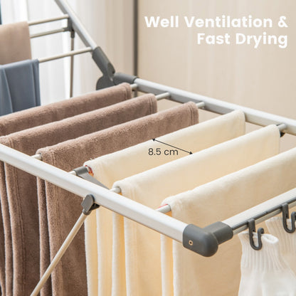 Costway 2-Layer Aluminum Folding Laundry Drying Rack with 5-Level Adjustable Height