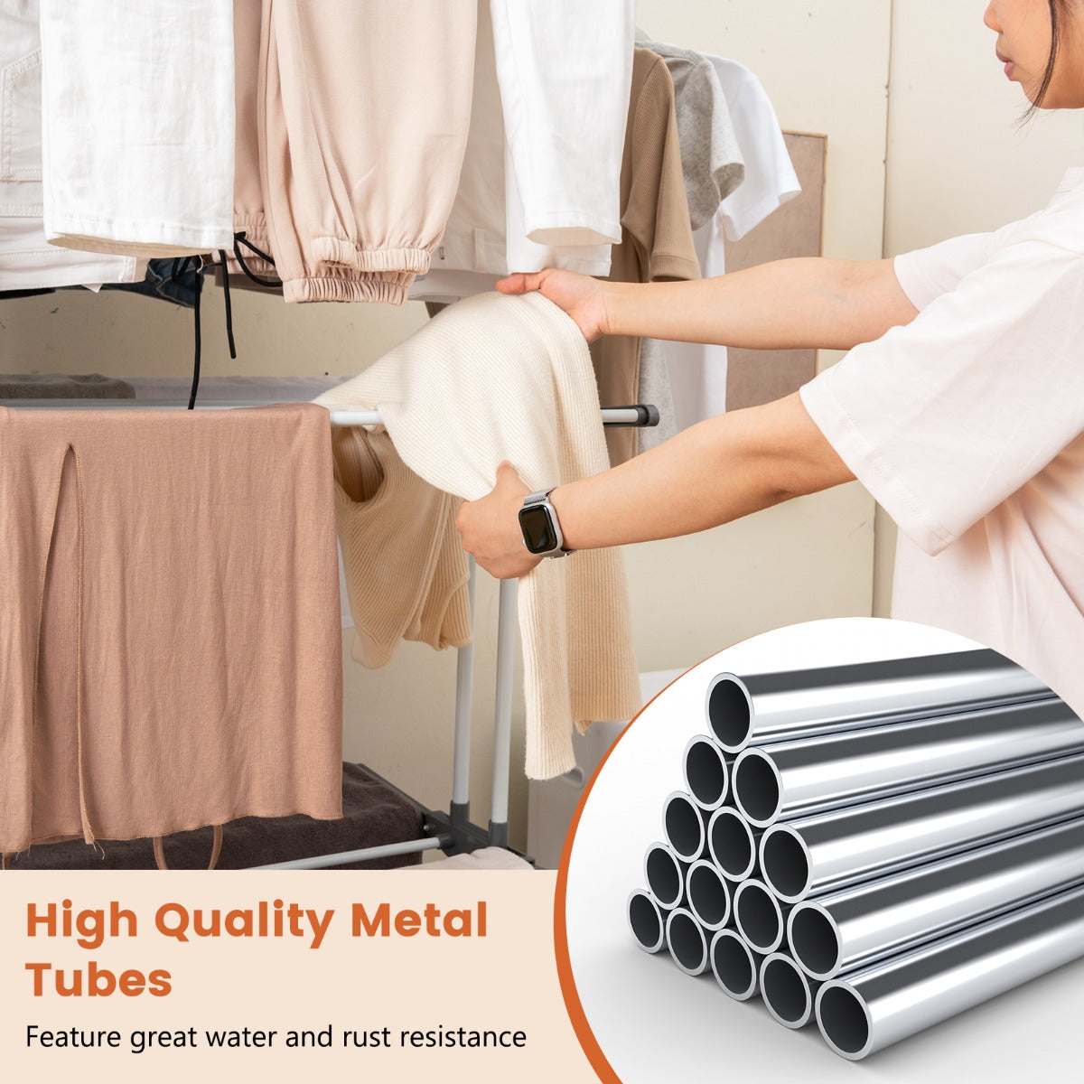3-tier Clothes Drying Rack with Rotatable Side Wings