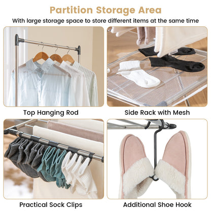 Costway Large Foldable Clothes Drying Rack with Tall Hanging Bar for Indoor Outdoor Use