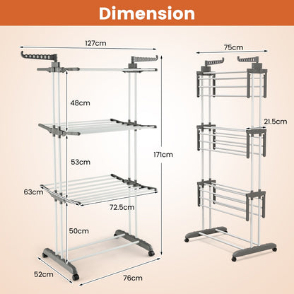 3-tier Clothes Drying Rack with Rotatable Side Wings