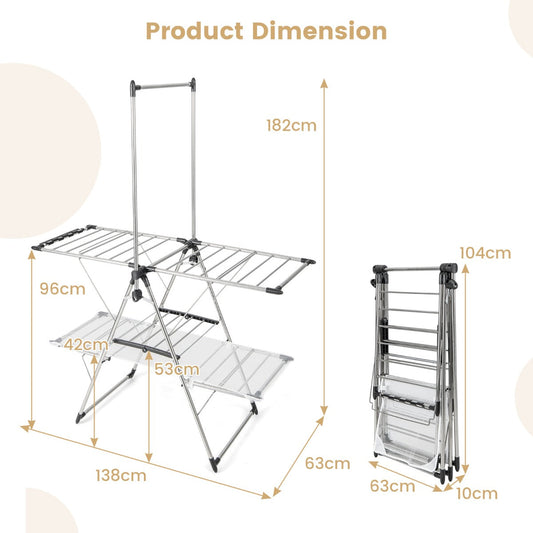 Foldable Clothes Drying Rack with Adjustable Wings for Indoor/Outdoor Use