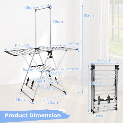 Gullwing clothes drying rack features a high hanger and extra space for garments of different sizes