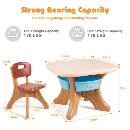 Costway 3 Sets of Table and Chairs 4 with Detachable Storage Boxes Design for Kids Coffee