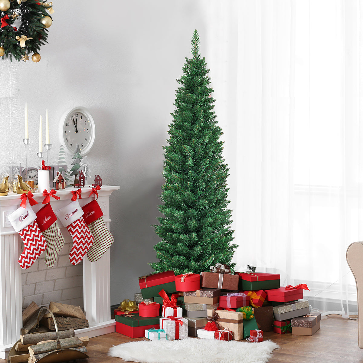 1.5M Slim Pencil Christmas Tree for Indoor & Outdoor Holiday Decor
