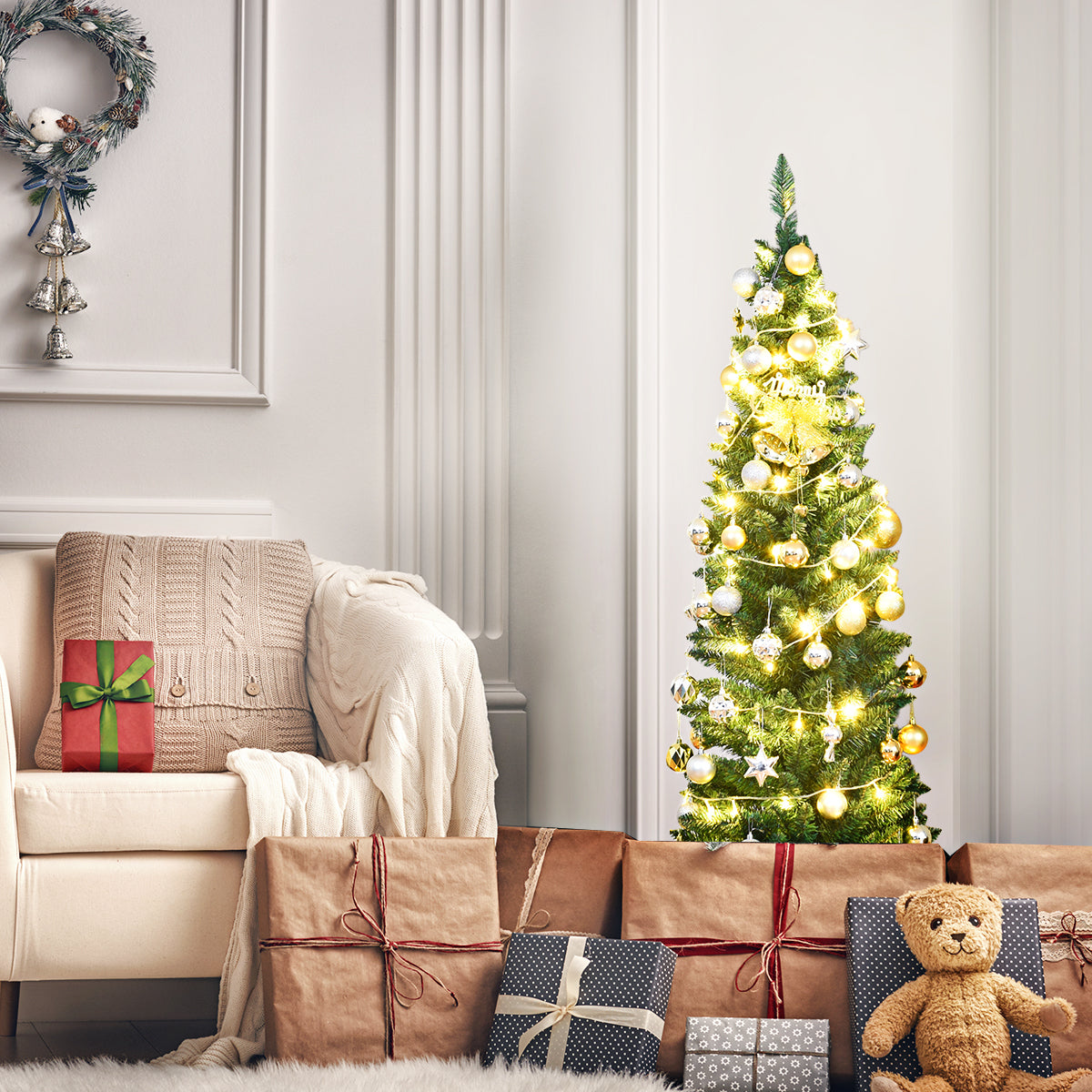 1.5M Slim Pencil Christmas Tree for Indoor & Outdoor Holiday Decor