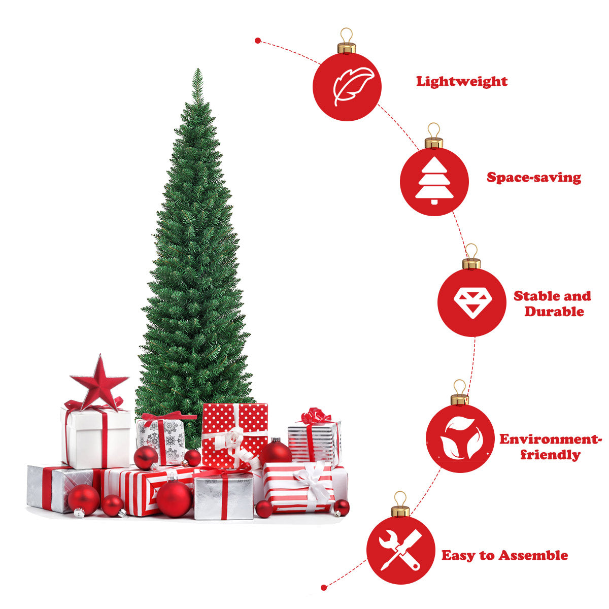 1.5M Slim Pencil Christmas Tree for Indoor & Outdoor Holiday Decor