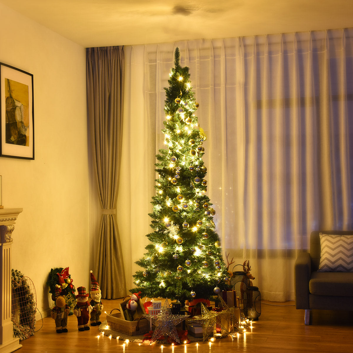 2.1M Slim Pencil Christmas Tree with Branch Tips for Indoor Decoration