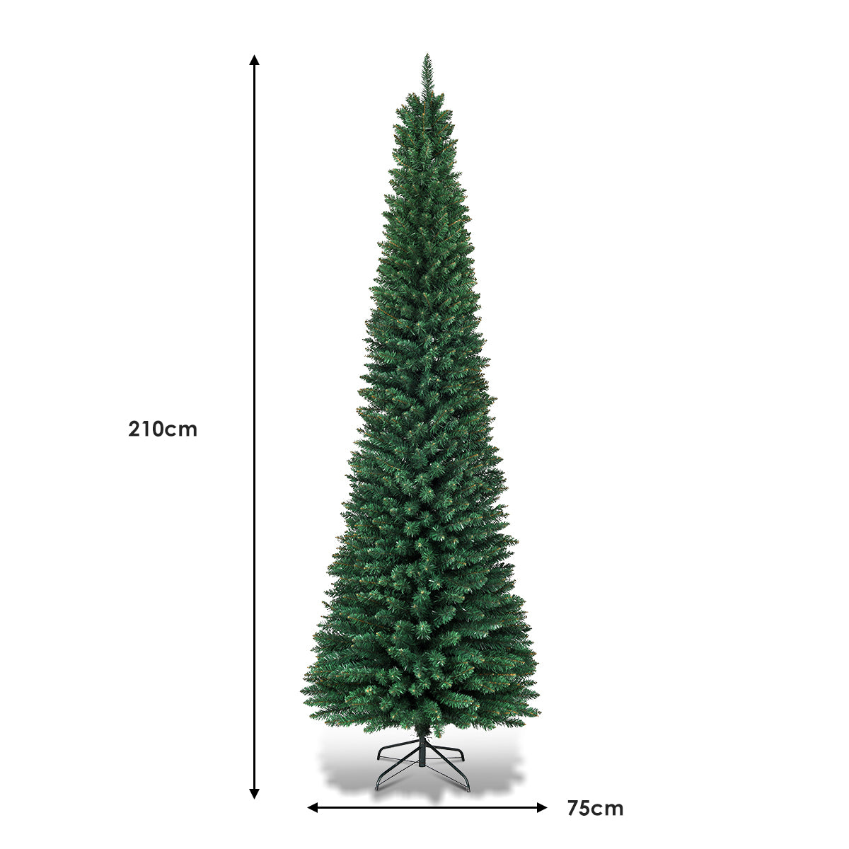 2.1M Slim Pencil Christmas Tree with Branch Tips for Indoor Decoration