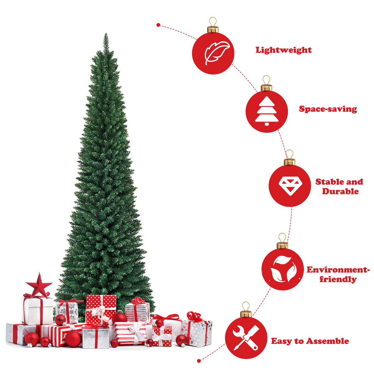 2.1M Slim Pencil Christmas Tree with Branch Tips for Indoor Decoration