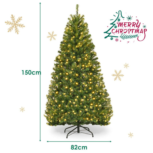 1.5M Pre-Lit Artificial Christmas Tree with Multicolored LED Lights, PVC Tips
