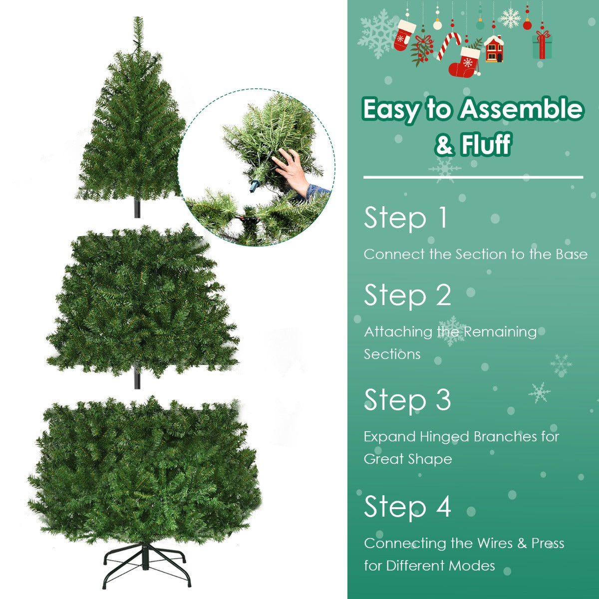 1.8M Pre-Lit LED Christmas Tree with Multicolor Lights & Metal Stand