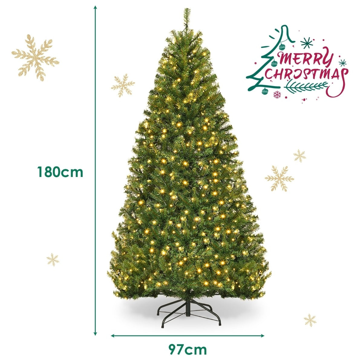 1.8M Pre-Lit LED Christmas Tree with Multicolor Lights & Metal Stand