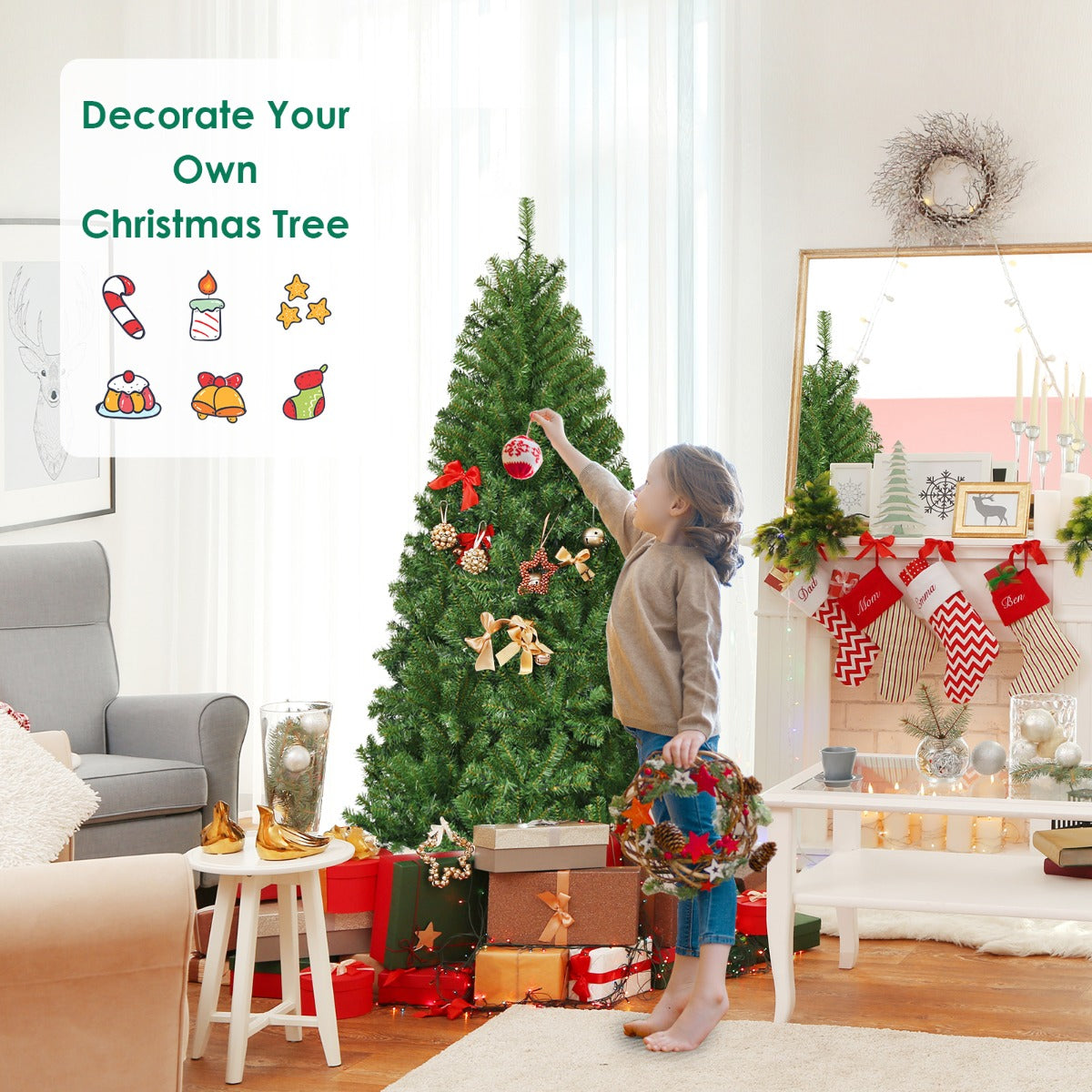 1.8M Pre-Lit LED Christmas Tree with Multicolor Lights & Metal Stand