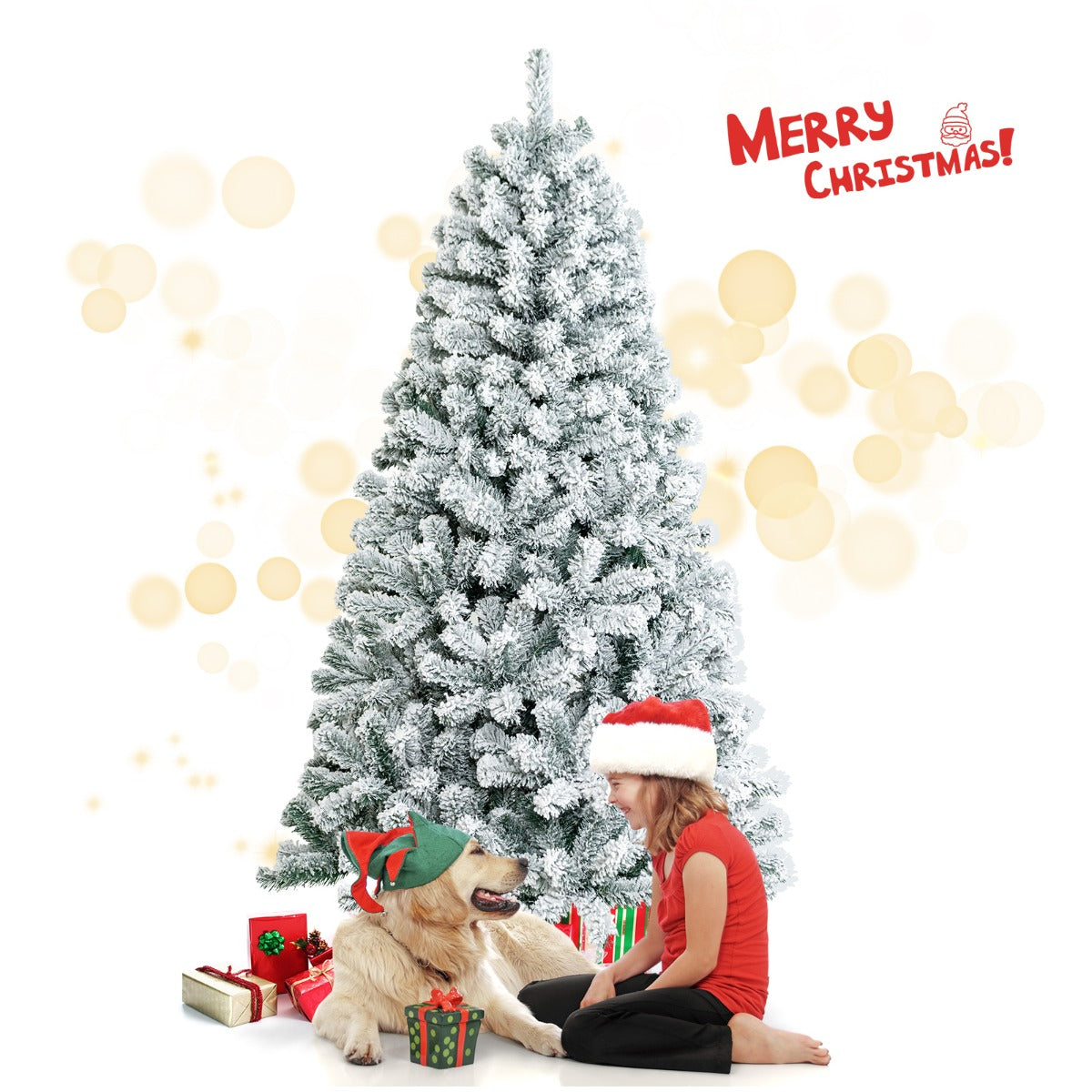 1.8M Snow-Flocked Artificial Christmas Tree with 600 Tips and Metal Stand