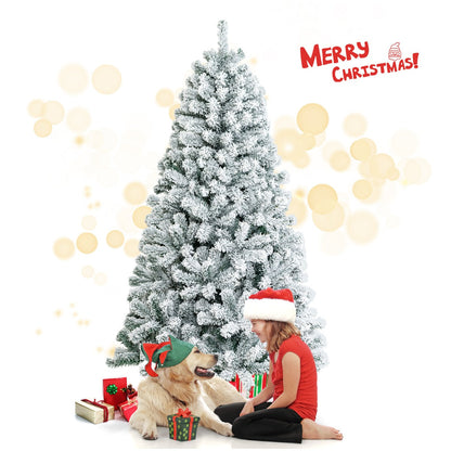 1.8M Snow-Flocked Artificial Christmas Tree with 600 Tips and Metal Stand