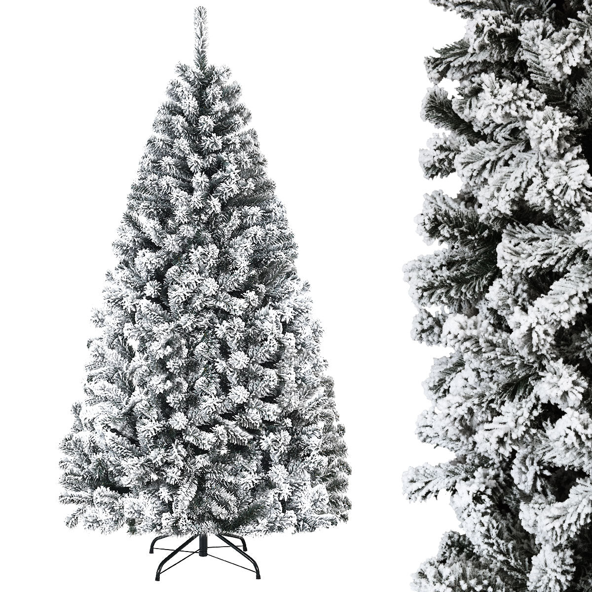 1.8M Snow-Flocked Artificial Christmas Tree with 600 Tips and Metal Stand