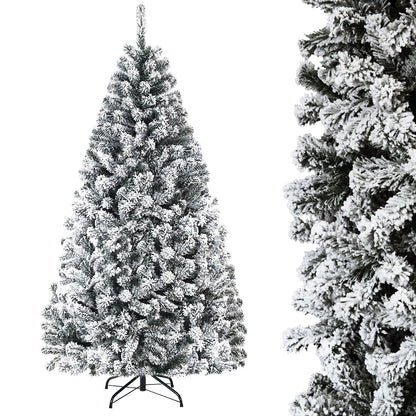 1.8M Snow-Flocked Artificial Christmas Tree with 600 Tips and Metal Stand