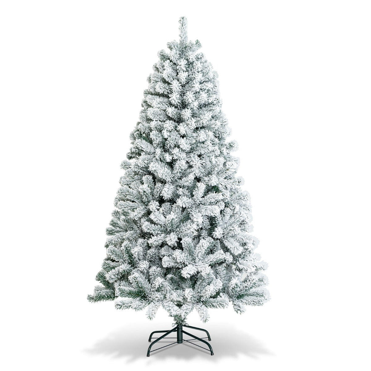 1.8M Snow-Flocked Artificial Christmas Tree with 600 Tips and Metal Stand