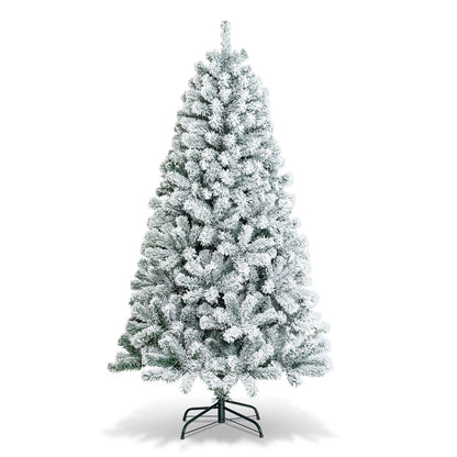 1.8M Snow-Flocked Artificial Christmas Tree with 600 Tips and Metal Stand