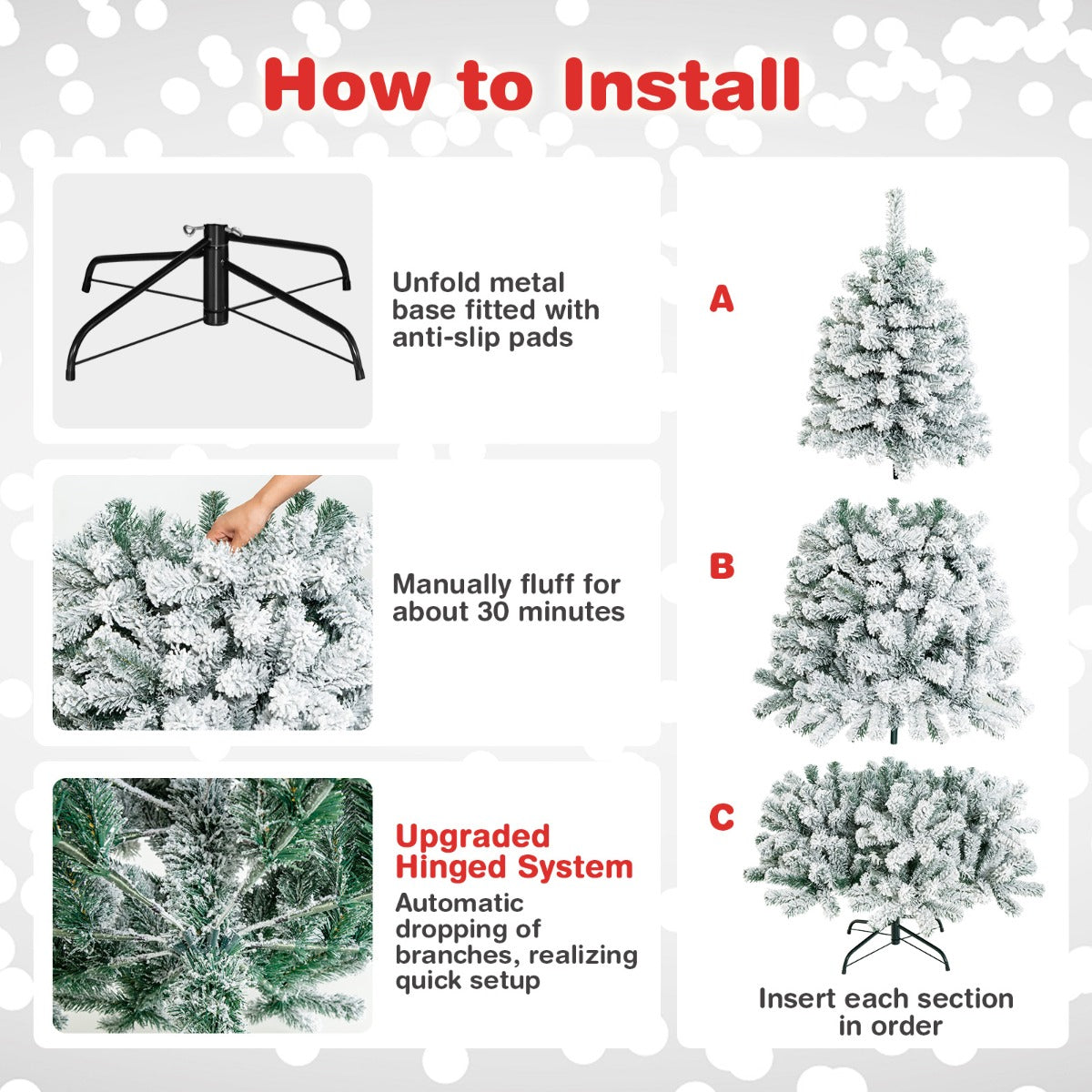 1.8M Snow-Flocked Artificial Christmas Tree with 600 Tips and Metal Stand