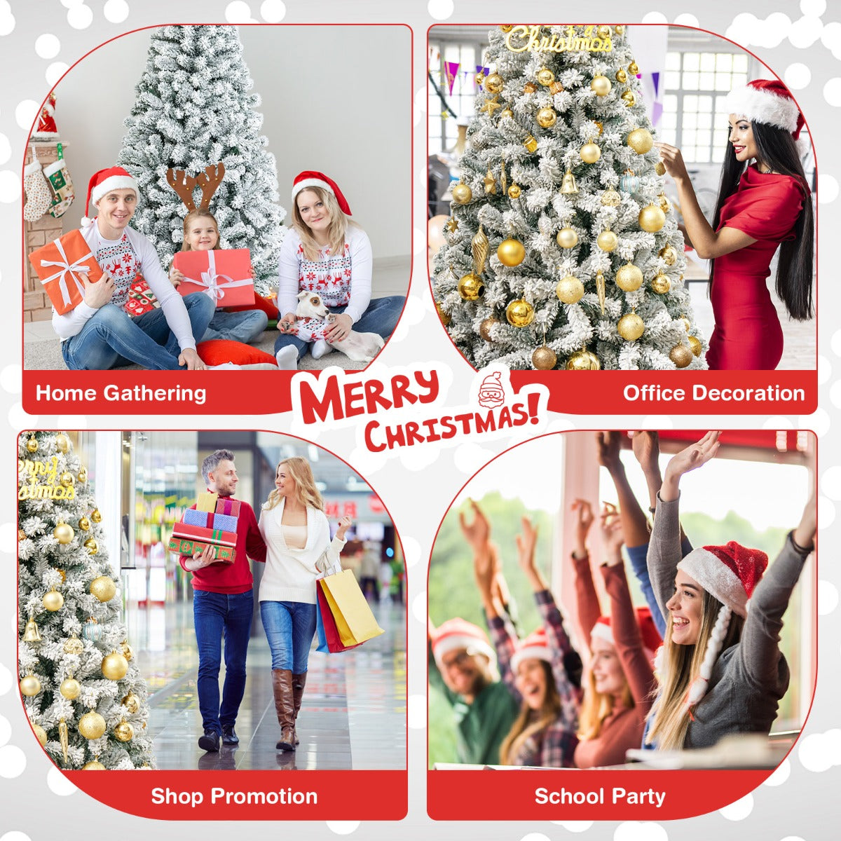 1.8M Snow-Flocked Artificial Christmas Tree with 600 Tips and Metal Stand