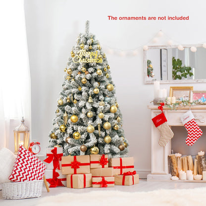 1.8M Snow-Flocked Artificial Christmas Tree with 600 Tips and Metal Stand