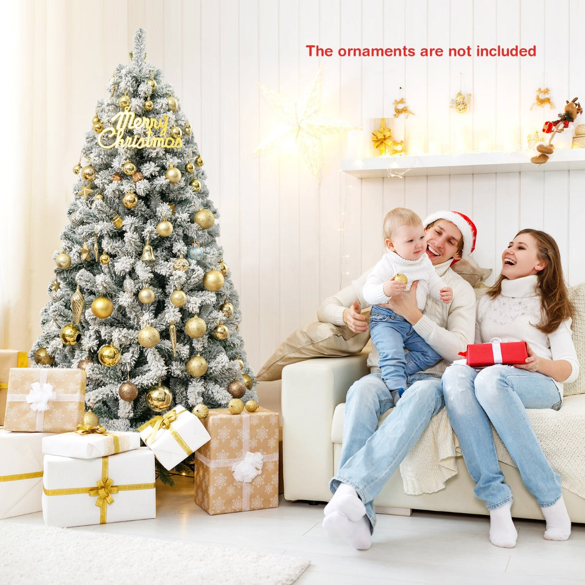1.8M Snow-Flocked Artificial Christmas Tree with 600 Tips and Metal Stand