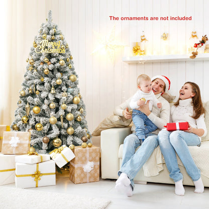 1.8M Snow-Flocked Artificial Christmas Tree with 600 Tips and Metal Stand