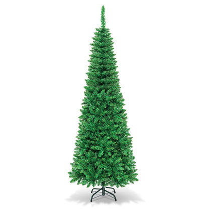 1.98m Pre-Lit Pencil Christmas Tree with LED Lights for Home & Commercial Use