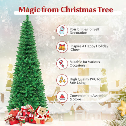 1.98m Pre-Lit Pencil Christmas Tree with LED Lights for Home & Commercial Use