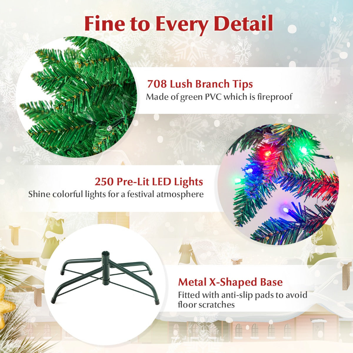 Costway 1.98 M Artificial Pencil Christmas Tree with LED Lights for Home & Shop