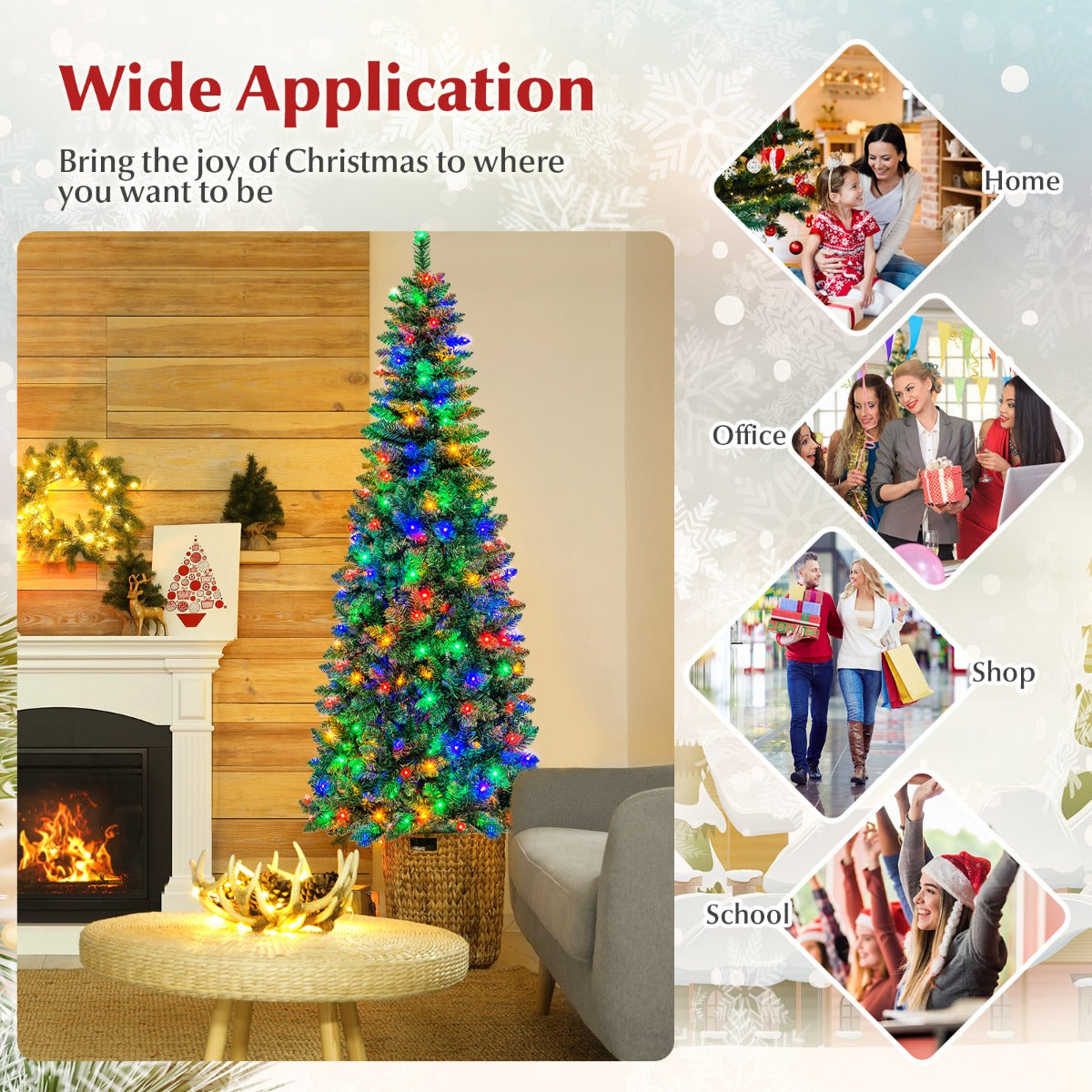 Costway 1.98 M Artificial Pencil Christmas Tree with LED Lights for Home & Shop