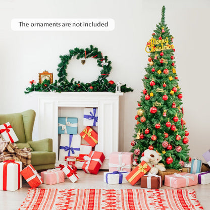 1.98m Pre-Lit Pencil Christmas Tree with LED Lights for Home & Commercial Use