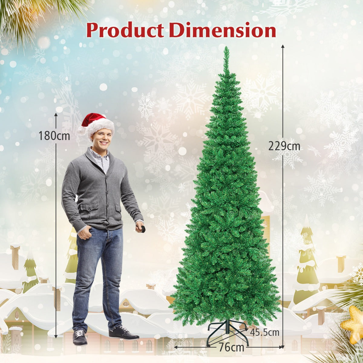Slim 137, 198, or 229 cm Christmas tree fits narrow spaces and compact rooms