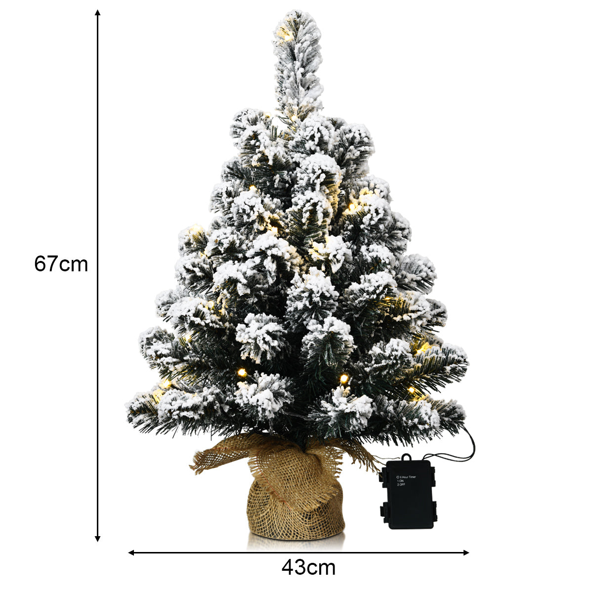 67cm snow-flocked tabletop Christmas tree with 30 warm white LED lights and cement base