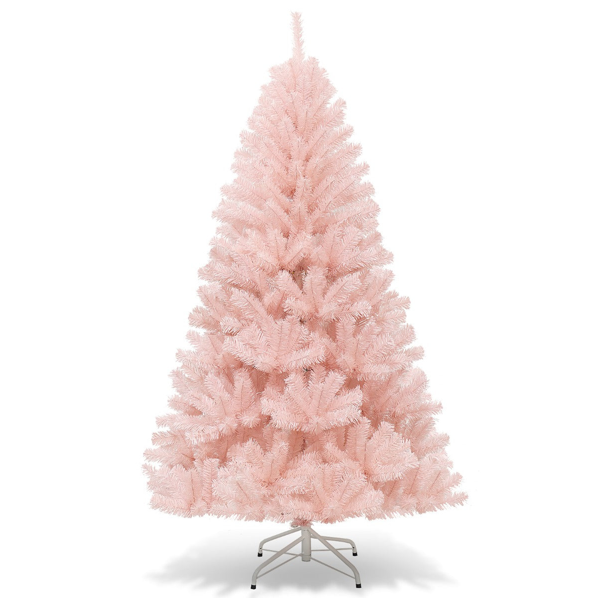 1.8M Pink Artificial Christmas Tree with Metal Stand and Hinged Design