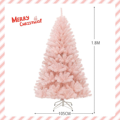 1.8M Pink Artificial Christmas Tree with Metal Stand and Hinged Design