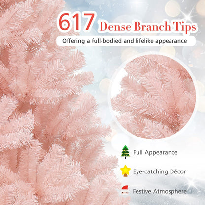1.8M Pink Artificial Christmas Tree with Metal Stand and Hinged Design