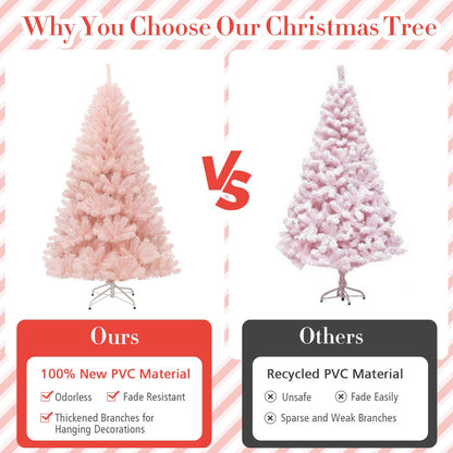 1.8M Pink Artificial Christmas Tree with Metal Stand and Hinged Design
