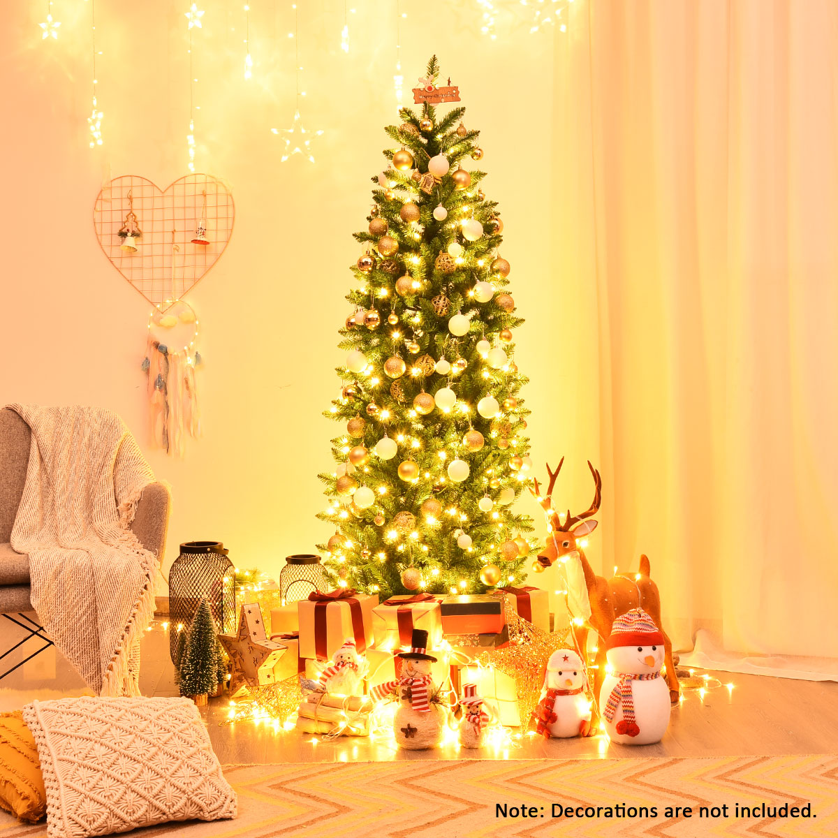 1.5m Slim Pencil Christmas Tree with Warm White Lights and Metal Stand