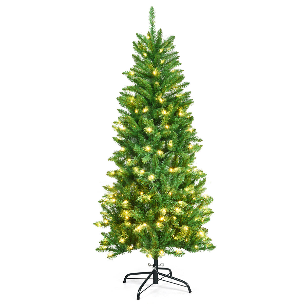 1.5m Slim Pencil Christmas Tree with Warm White Lights and Metal Stand