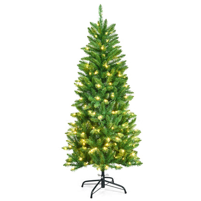 1.5m Slim Pencil Christmas Tree with Warm White Lights and Metal Stand